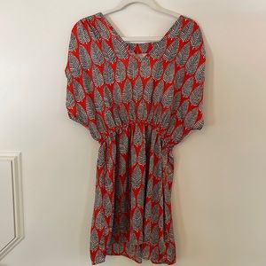 Orange leaf pattern Silky dress